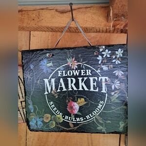 Floral Market Hanging Sign On SLATE - Black and Multicolor